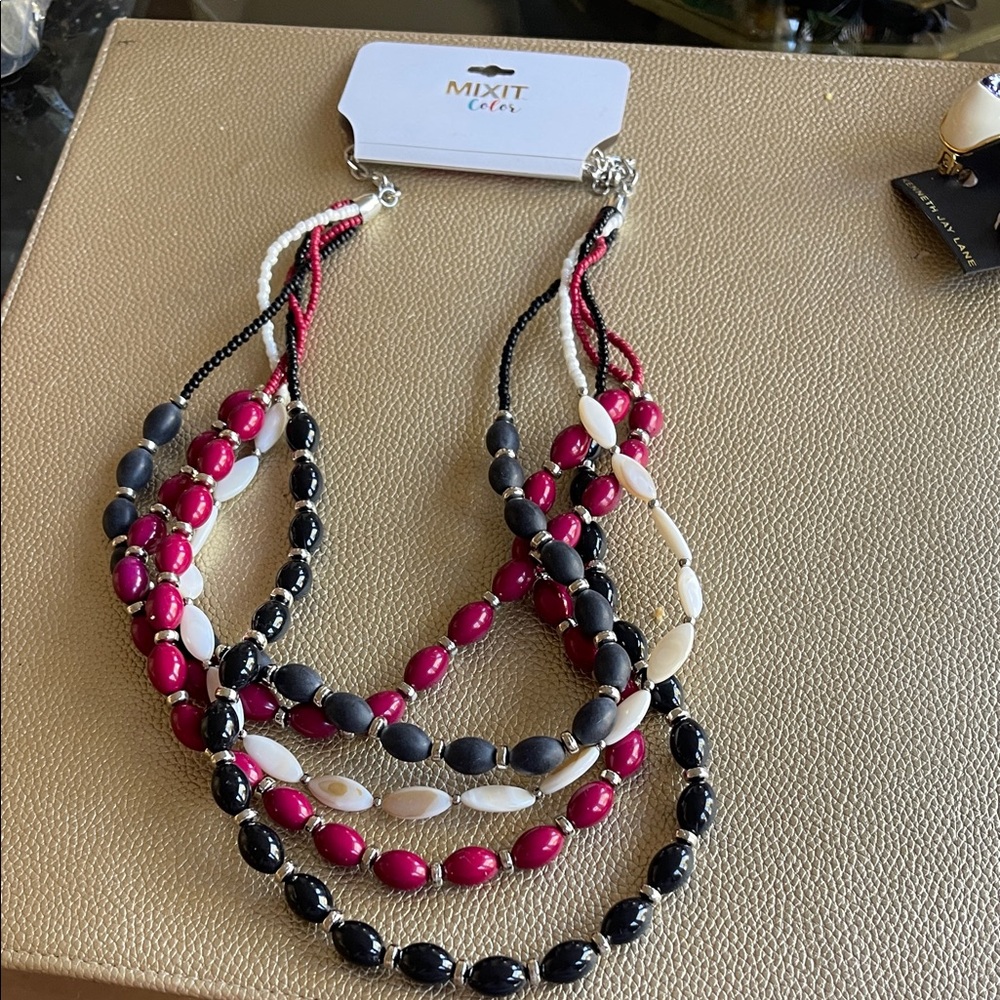 Mixit Colorful Beaded Necklace - Black, Pink, White